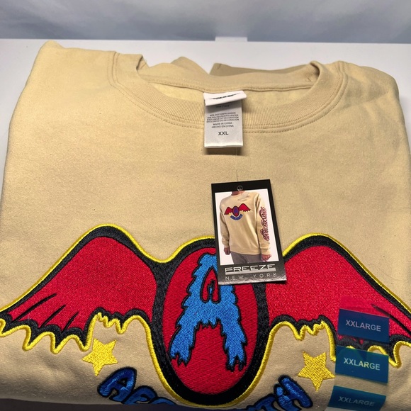 Aerosmith Crew Neck Sweatshirt Embroidered Logo Front Back Sleeve XXL Tan - Picture 6 of 6